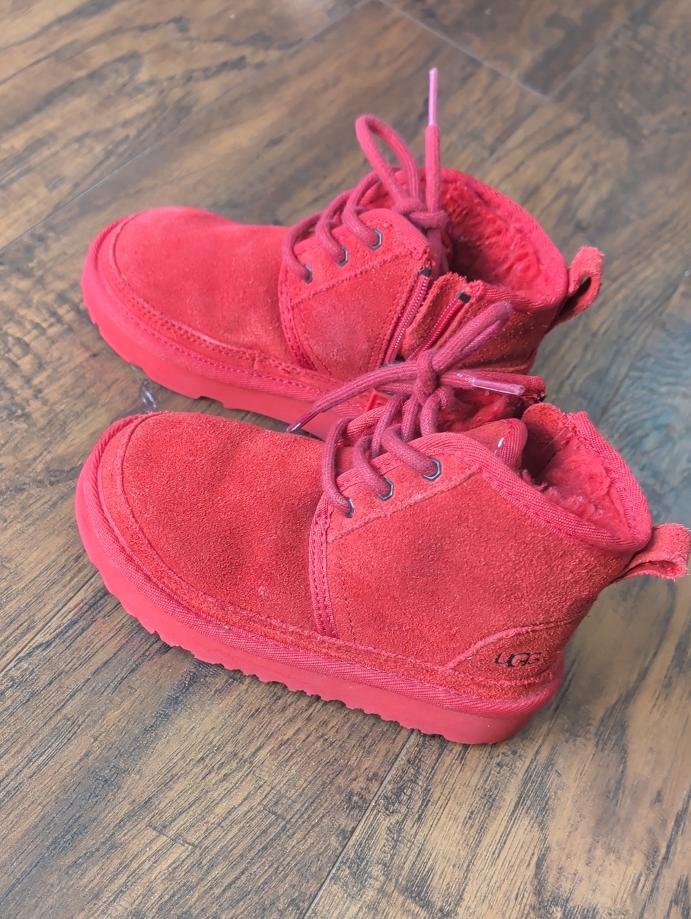 UGG Kids Red Suede Lace-Up Ankle Boots